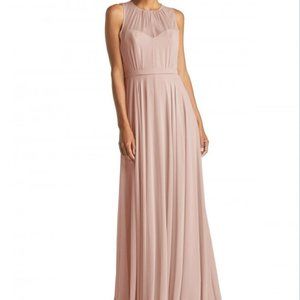 Jenny Packman Dessy JP1064 Illusion Neck Open-Back Chiffon Maxi Dress Cabernet